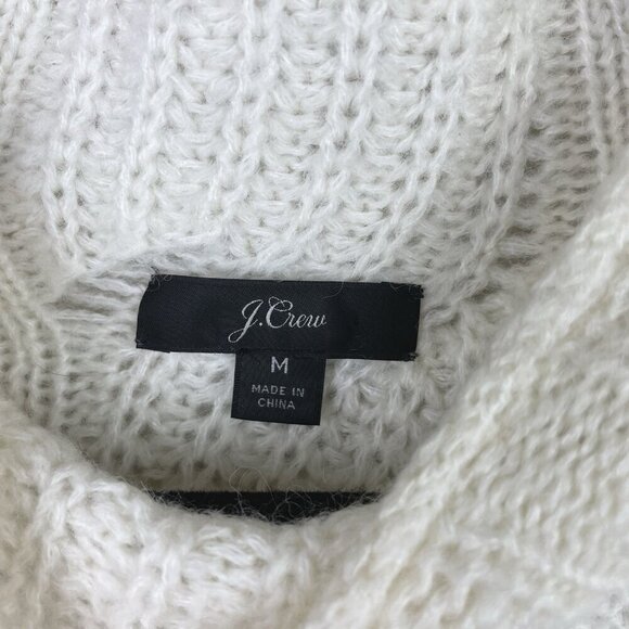 J.Crew Women's Medium Pointelle Cable Knit Sweater Mock Neck Ivory Cream Alpaca - Picture 6 of 14